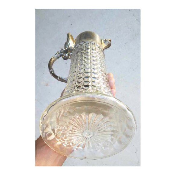 VTG Italian Diamond Point Crystal Decanter W/Silverplated Dog Head Spout/Han - Picture 5 of 11